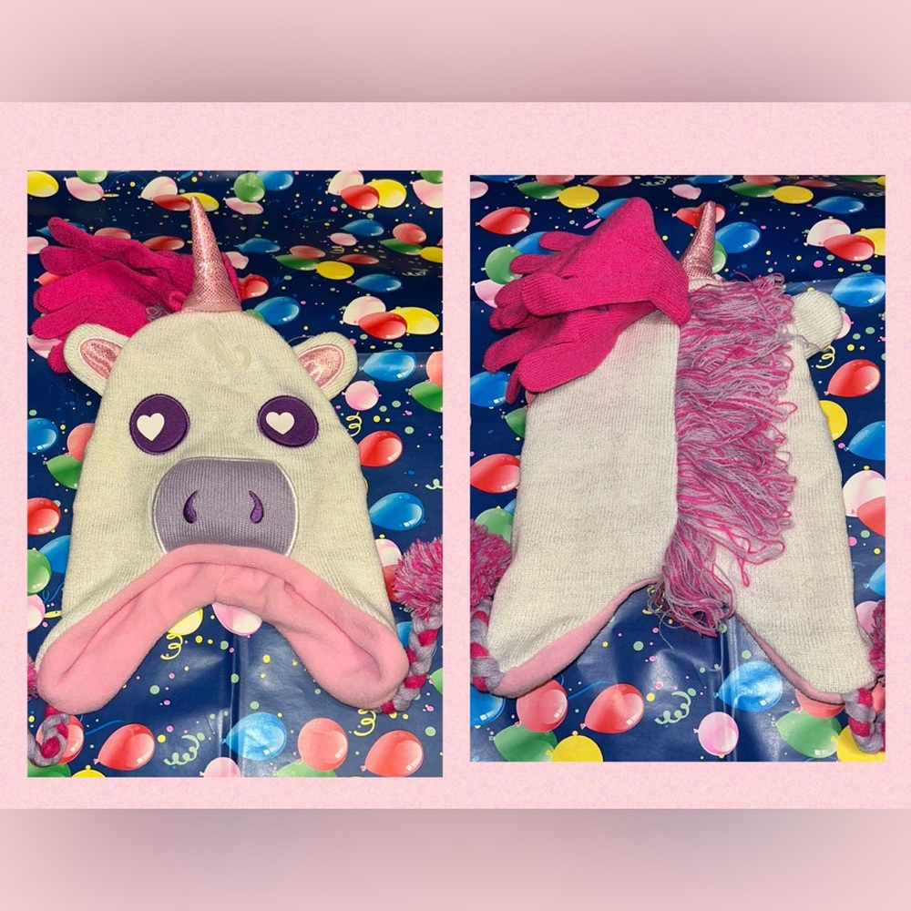 New Emojination Unicorn Pom Metallic Beanie and Gloves Set (Oscar)